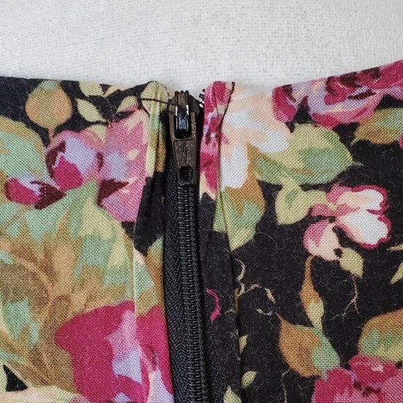 Vintage 90s Black Pink Floral Casual Dress Roses Size 6 8 Rayon Knee‎ Length - Picture 8 of 11